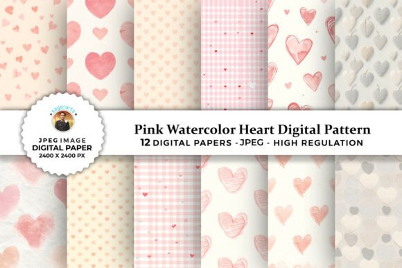 Download Pink Watercolor Heart Digital Patterns - Premium Bundle